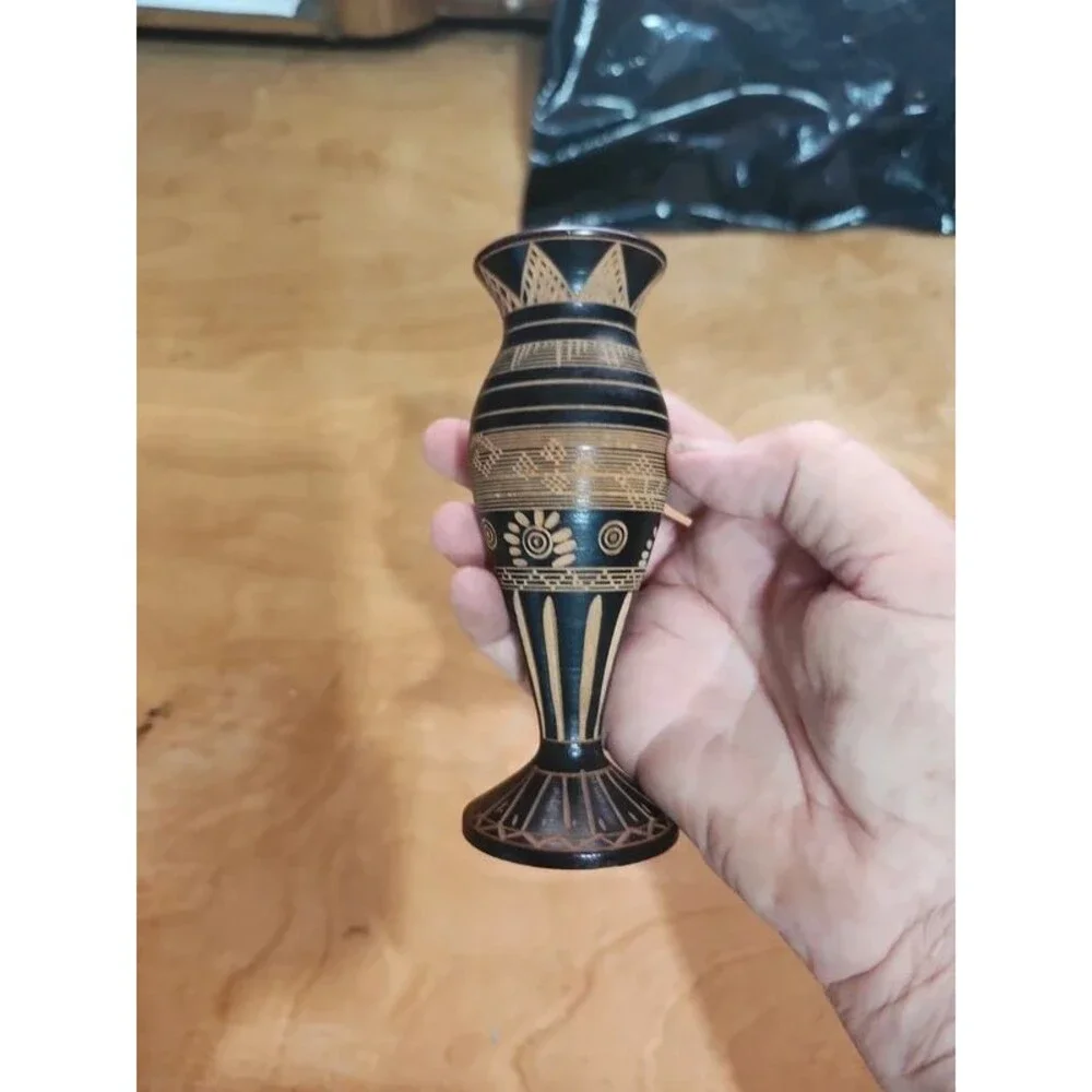 bud vase 5.25 inch lathe turned Wooden Vase Carved Floral Mexico
